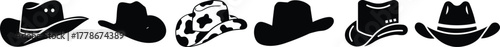 Cowboy hat icon set.west illustration sign collection.Uncle Hat Cut File, Daddy's Hat Stencil, Rodeo Vector, Howdy Clipart.Texas symbol or logo.Cowboy hat icon in silhouette style vector art illustrat