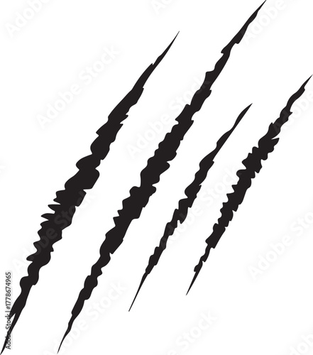 Claw scratches silhouette vector, Animal claw marks illustration. Tiger, bear, lion scratches sign