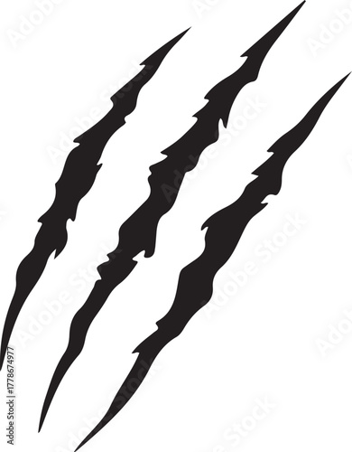 Claw scratches silhouette vector, Animal claw marks illustration. Tiger, bear, lion scratches sign