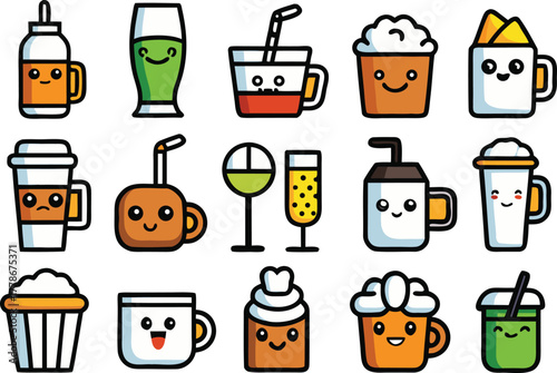 Kawaii coffee drinks vector icons pack scalable illustrations eps format