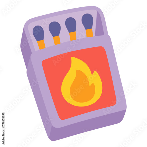 wooden matchbox matches fire flat color vector illustration template design