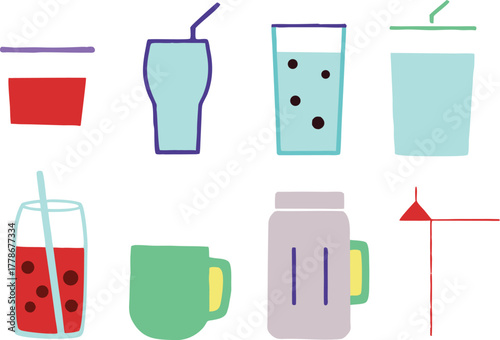 Vector collection of 24 simple beverage icons and illustrations eps