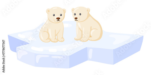 Two Polar Bear Cubs Sitting on Ice Floe