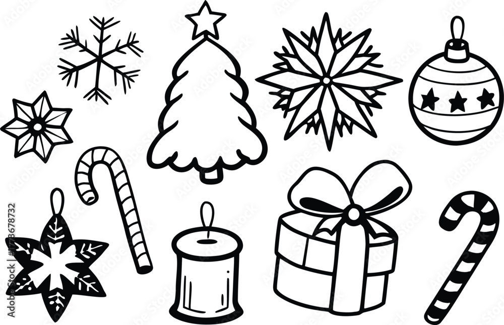 Fototapeta premium Festive christmas hand-drawn vector illustrations icons collection for holiday designs