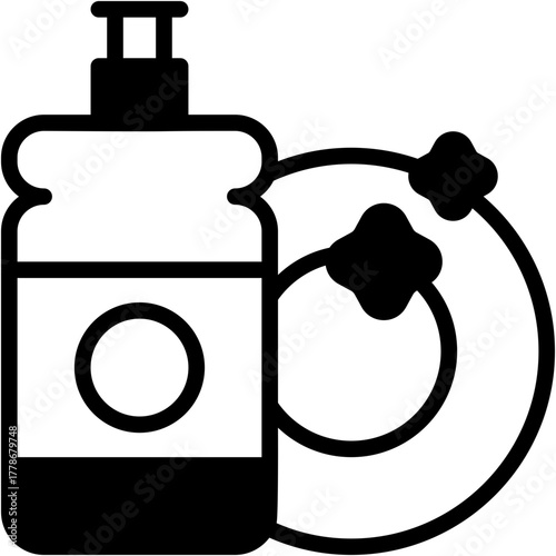 Dishwashing Vector Icon Clean Plate and Kitchen Household Cleaning Symbol