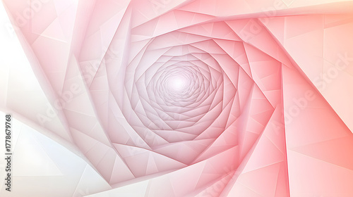 Abstract geometric spiral tunnel with soft pink and white gradient hues