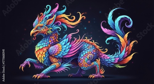 Whimsical colorful dragon creature fantasy art