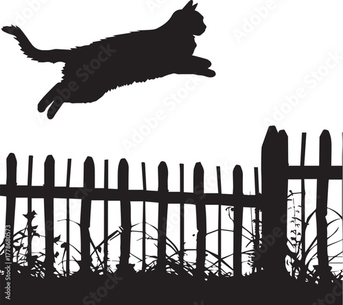cat on fence silhouette on white background eps