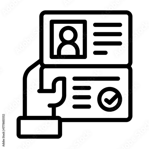 Hand Holding Open Passport With Photo And Check Mark Detail In Line Art Style