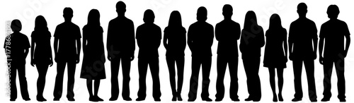 Diverse group of people silhouettes standing together, representing community and unity