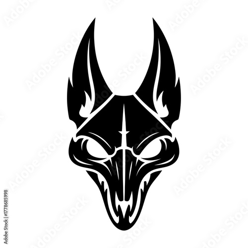 black silhouette of a jackal skull with long ears and sharp lines in tribal gothic vector style