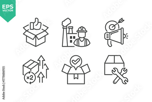 Set Of Product Development Icons. Contains such icons as Concept, Idea, Design, Strategy, Planning, Prototype, Teamwork, Innovation. stock illustration stock illustration