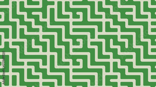 Abstract green and white geometric maze pattern background