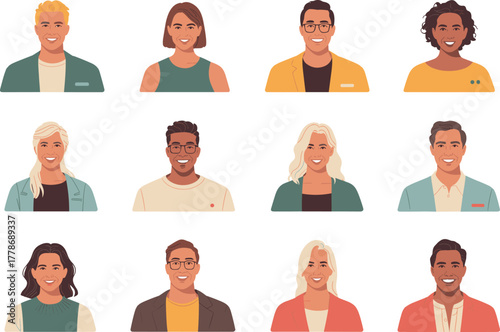 Set of Diverse Smiling People Avatars Vector Illustration for Social Media and Professional Profiles