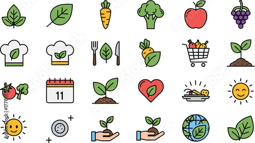 Vector Icon Set for Veganism Healthy Lifestyle and Organic Products.