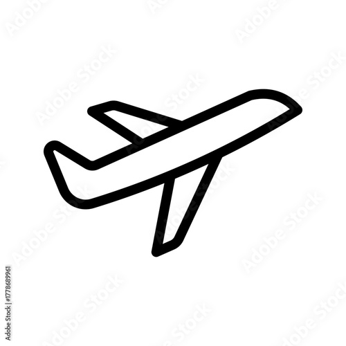 Airplane icon set showing aircraft travel, aviation routes, flight booking, airport navigation, and global transportation in a clean minimal line style