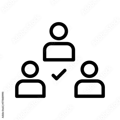 Team approval icon set featuring collaboration, group verification, teamwork success, and decision confirmation in a clean modern line style