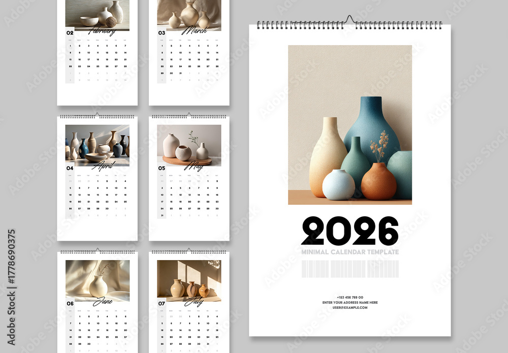 Minimal Art Wall Calendar 2026 Template Stock Template | Adobe Stock
