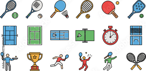 Collection of Tennis and Racket Sports Filled Outline Icons.