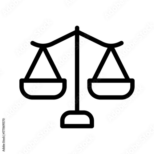 Law Scale icon set featuring justice, legal balance, fairness, court, and equality symbols in a clean modern line graphic style