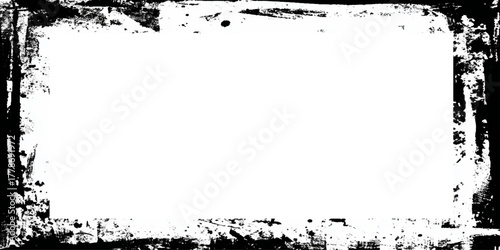 grungy black and white frame border with paint splashes and various grunge and scratched stains and dust, old stained and scratched grunge border texture background Abstract grunge frame.