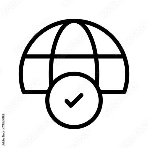 Global Verified icon set featuring worldwide identity approval, trusted authentication, secure validation, and verified accounts in a clean modern line style