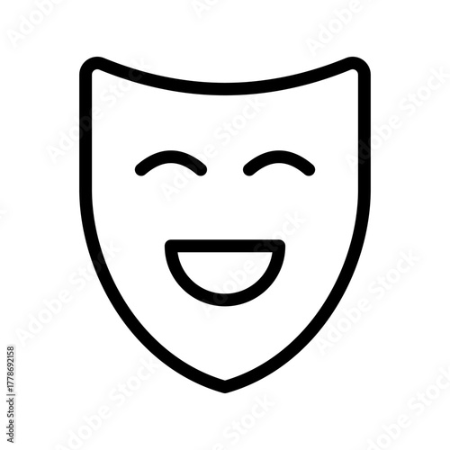 Happy Mask icon set featuring cheerful expression, celebration, theater performance, festival, and joy symbols in a clean modern line graphic style