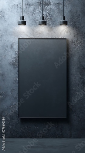 Industrial frame mockup on textured charcoal background with top lighting