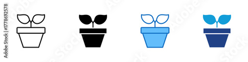 Plant Growth Multiple Style Icon Design Vector - young plant in a pot symbolizing growth, nature, and sustainability
