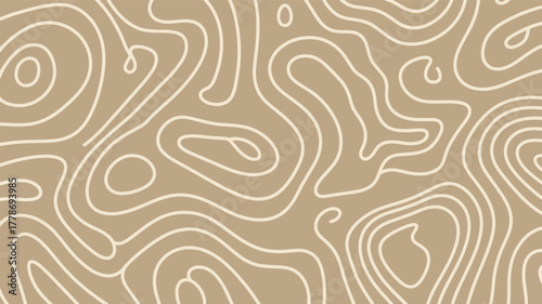 Abstract topographic map lines pattern on a beige background