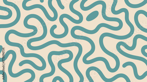 Abstract teal wavy lines pattern on a cream background