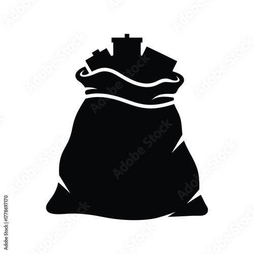 Bag of money silhouette icon symbol financial wealth wealthy cash fortune treasure isolated on white background