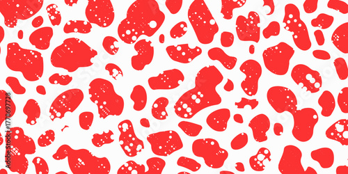 Seamless textured cow pattern. Vector long abstract background with repeating black hand-drawn spots on a white background. Vector monochrome texture.