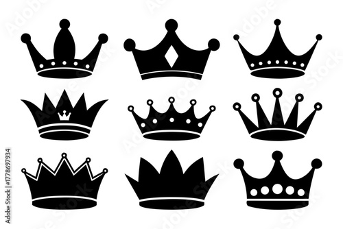 royal crowns Black silhouette vector,royal crowns  icon set