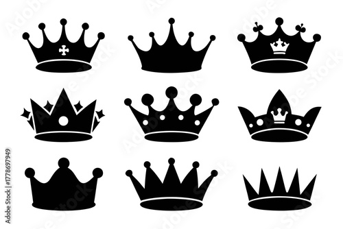 royal crowns Black silhouette vector,royal crowns  icon set