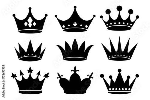 royal crowns Black silhouette vector,royal crowns  icon set