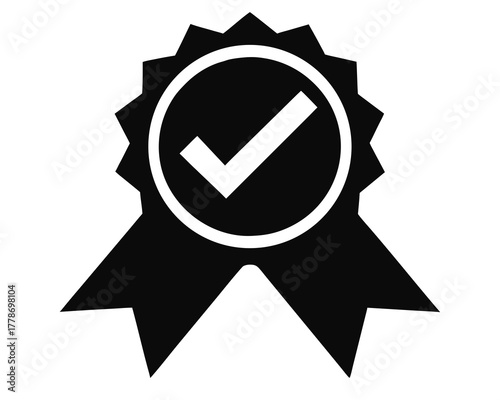 award medal with check mark Black silhouette vector