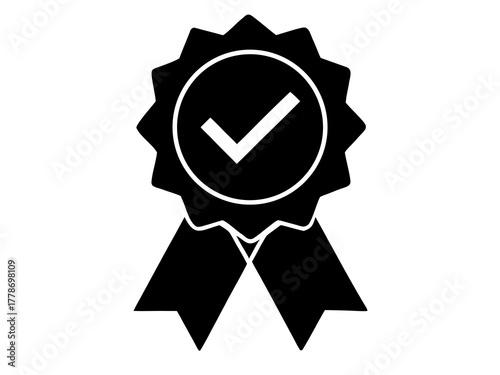 award medal with check mark Black silhouette vector