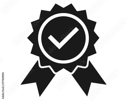 award medal with check mark Black silhouette vector