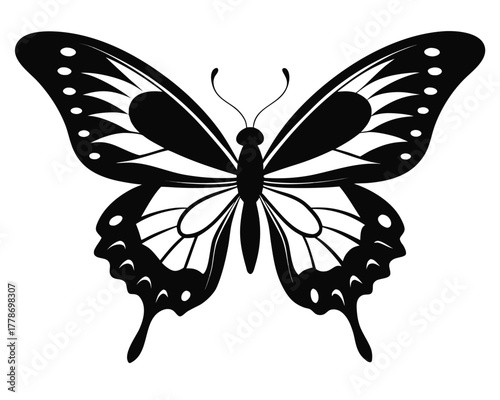 butterfly stencil simple black silhouette vector