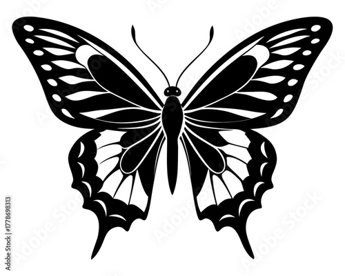 butterfly stencil simple black silhouette vector