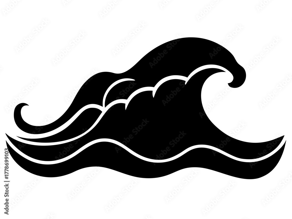Obraz premium ocean wave black silhouette vector icon