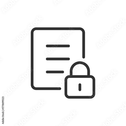 Document with padlock, linear icon. Secure confidential file and data protection. Line with editable stroke.