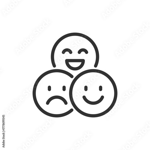 Emotion faces, linear icon. Mood, psychology and feedback. Line with editable stroke.