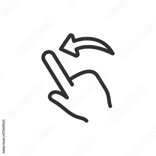 Hand swiping gesture, linear icon. Touchscreen navigation and interaction. Line with editable stroke.