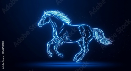 Majestic Blue Neon Horse Galloping Through Digital Space Sparkle Effect