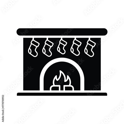 Cozy christmas fireplace with stockings glowing warm fire festive holiday celebration isolated on white background