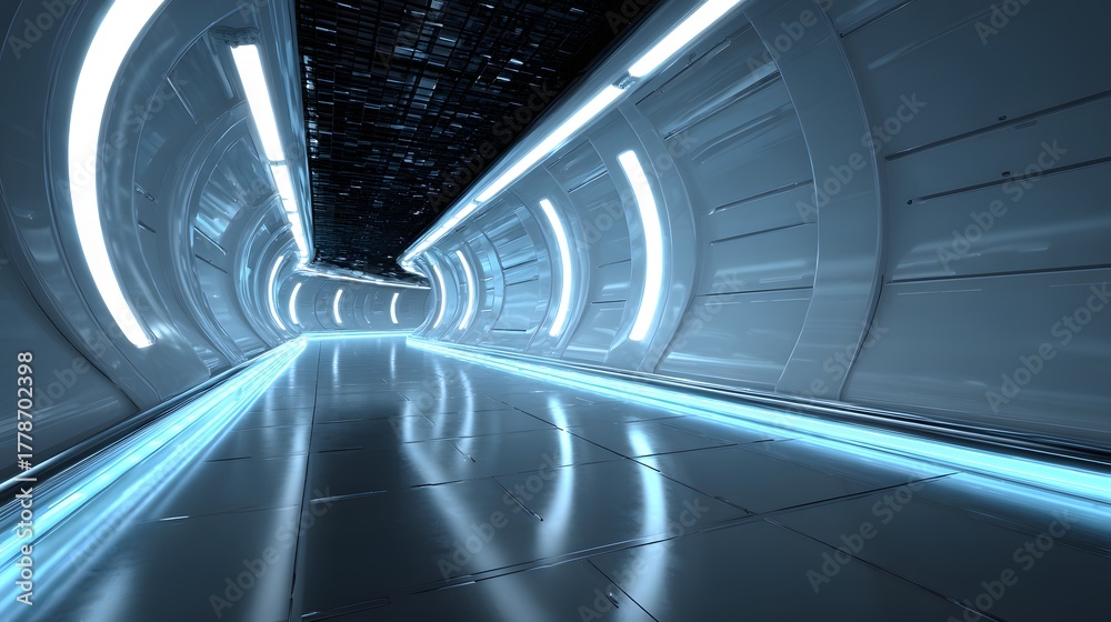 Obraz premium Illuminating futuristic interior walkway stretches into deep perspective