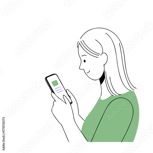 Woman smiling while using smartphone to read a message  