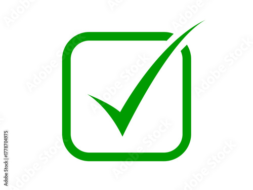 Green checkmark in squire box. Tick mark, correct icon, yes sign, positive sign, approved icon. Green checkmark ux and ui design uses for app and web. Vector illustration.